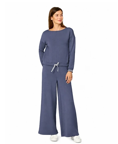 Cable & Gauge Women's Boat Neck Top and Wide Leg Pant Lounge Set