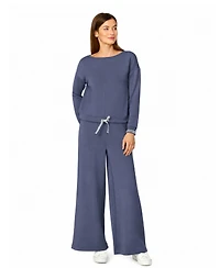 Cable & Gauge Women's Boat Neck Top and Wide Leg Pant Lounge Set