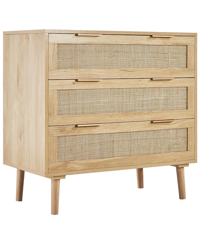 Slickblue Modern Rattan Storage Dresser with 3 Drawer Organizer Design