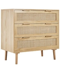 Slickblue Modern Rattan Storage Dresser with 3 Drawer Organizer Design