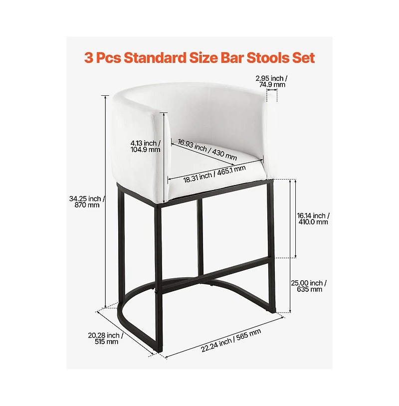 Slickblue Set of 3 Counter Height Bar Stools 25 Inch with Backrest