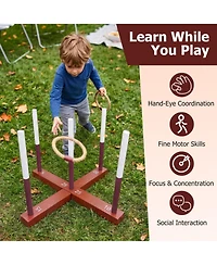 Hongge Wooden Ring Toss 24" x 24" Tool-Free Setup Yard Game with 6 Rope Rings and Storage Bag, Ages 3+