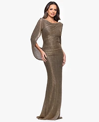 Betsy & Adam Petite Mother of Bride Metallic-Crinkle Long-Sleeve Gown