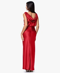 Betsy & Adam Plus Ruched Cowl Neck Sleeveless Gown