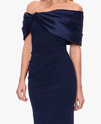 Betsy & Adam Plus Size Off-the-Shoulder Midi Sheath Satin Dress