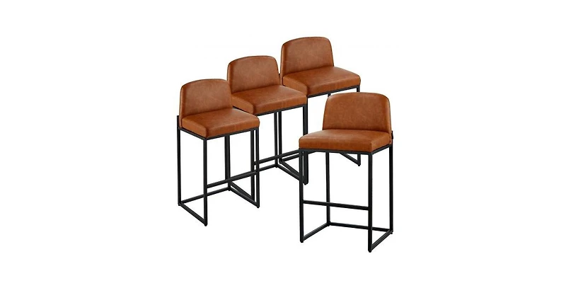 Slickblue Set of 4 27 Inch Pu Leather Counter Bar Stools with Backrest