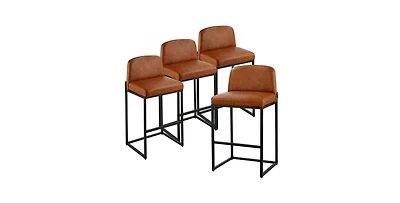 Slickblue Set of 4 27 Inch Pu Leather Counter Bar Stools with Backrest