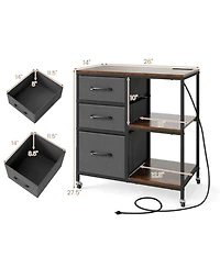 Sugift 3 Drawer Mobile File Cabinet with Charging Station Rolling Printer Stand with 2 Open Shelves