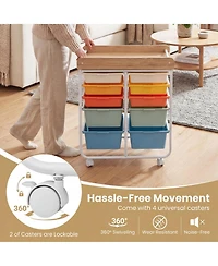 Sugift 10-Drawer Rolling Storage Cart with Wooden Tabletop and Lockable Wheels for Office