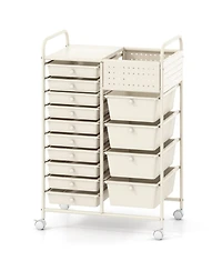 Sugift 14-Drawer Rolling Storage Cart with Metal Tabletop and Pegboard