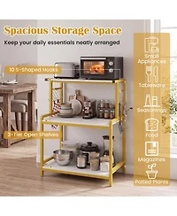 Hongge 3-Tier Rolling Microwave Cart with Charging Station and 10 Storage Hooks