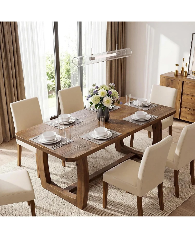 Tribesigns Solid Wood Dining Table for 4-6 People, 63 Inch Dining Room Table with Safely Rounded Corners and U-Shaped Trestle Base