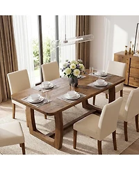 Tribesigns Solid Wood Dining Table for 4-6 People, 63 Inch Dining Room Table with Safely Rounded Corners and U-Shaped Trestle Base