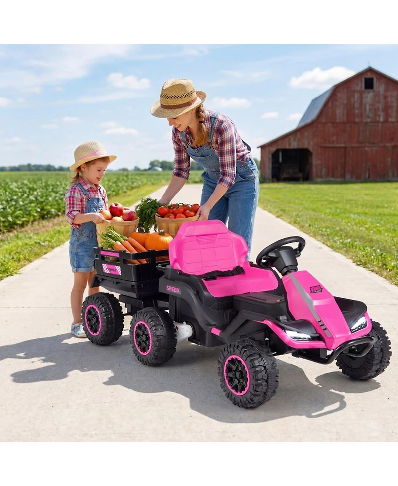 Hongge 24V 2-In-1 Ride-On Tractor, 60" x 27" x 24", Remote Control, 66 Lbs. Capacity, Ages 3+