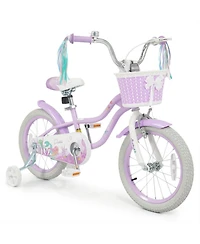 Hongge 16-Inch Girls Bike with Mermaid Streamers and Training Wheels, Ages 4-7