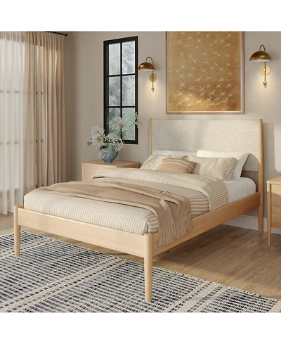 Plank+Beam Harbor Full Bed with Upholstered Headboard, Swiss Coffee