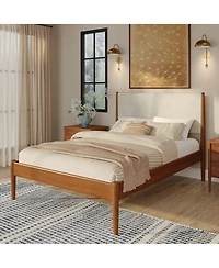 Plank+Beam Harbor Full Bed with Upholstered Headboard, Swiss Coffee