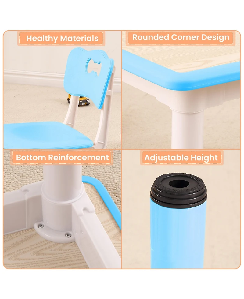 homfan Height Adjustable Kids Table and 4 Chair Set with Erasable Desktop, Non Slip Legs, Foldable, for Ages 2 to 10
