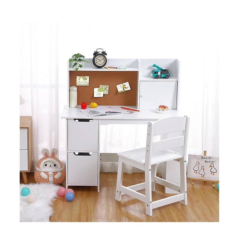 homfan Kids Desk and Chair Set with Storage Shelf, Bulletin Board, and 2 Drawers