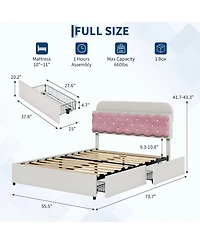homfan Sandwich Cookie Style Princess Bed Frame, Upholstered with Storage Headboard and 2 Drawers, No Box Spring Needed
