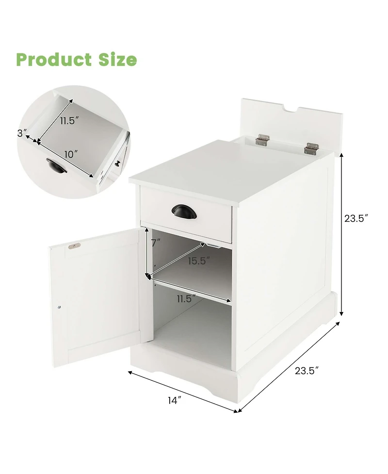 Costway 1PC Side End Table Nightstand with Charging Station Storage for Living Room Bedroom