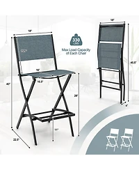 Gymax Folding Bar Stools Set of 2 Patio Sling Chairs with Backrest Humanized Footrest