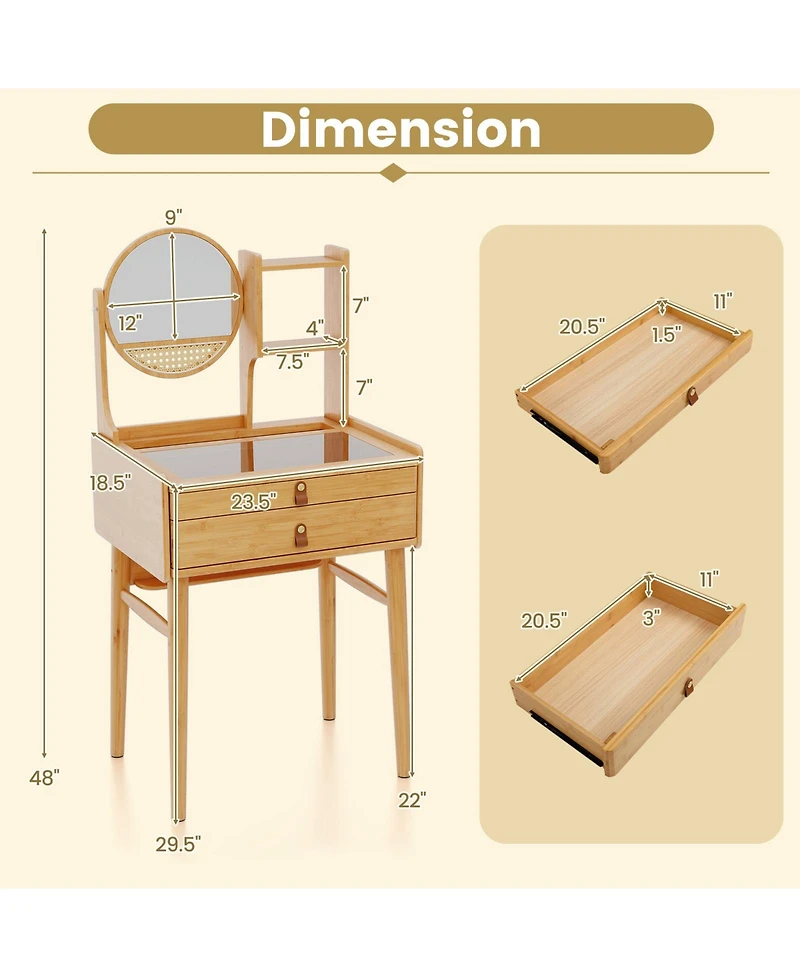 Slickblue Compact Makeup Vanity Table 23.5 Inch with Mirror for Small Spaces