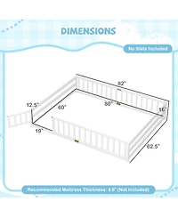Sugift Queen Size Montessori Floor Bed Frame With Full Length Safety Guardrails For Kids