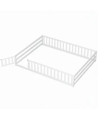 Sugift Queen Size Montessori Floor Bed Frame With Full Length Safety Guardrails For Kids
