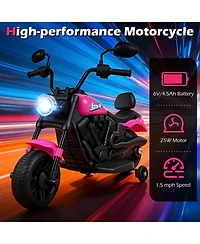 Hongge 6V Kids Electric Motorcycle with Headlight and Training Wheels