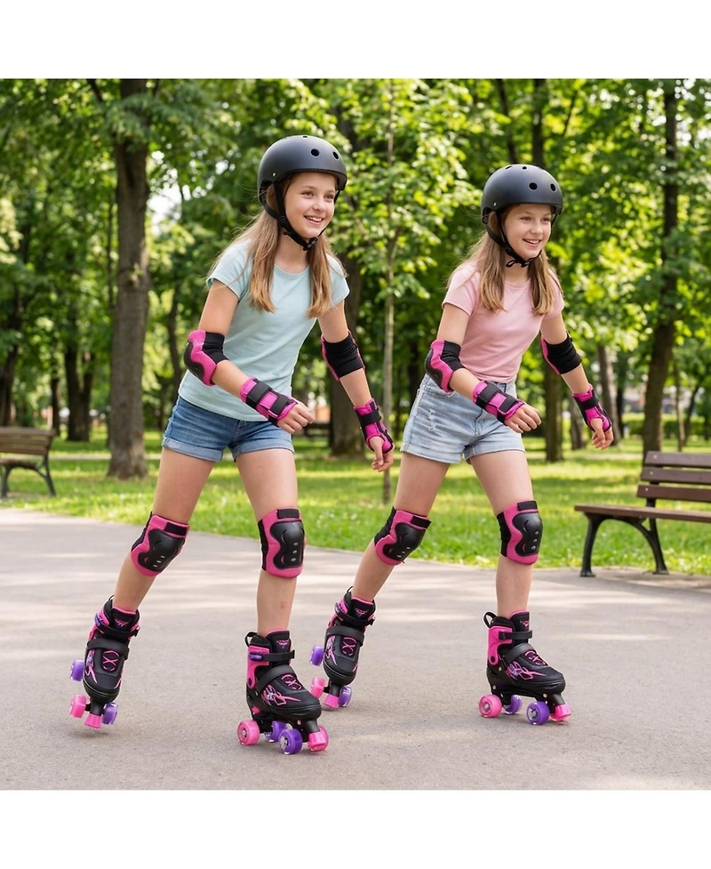 Hongge Teen Adjustable Quad Roller Skates with Light-Up Wheels, Ages 9+