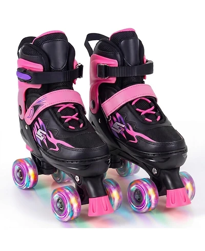 Hongge Teen Adjustable Quad Roller Skates with Light-Up Wheels, Ages 9+