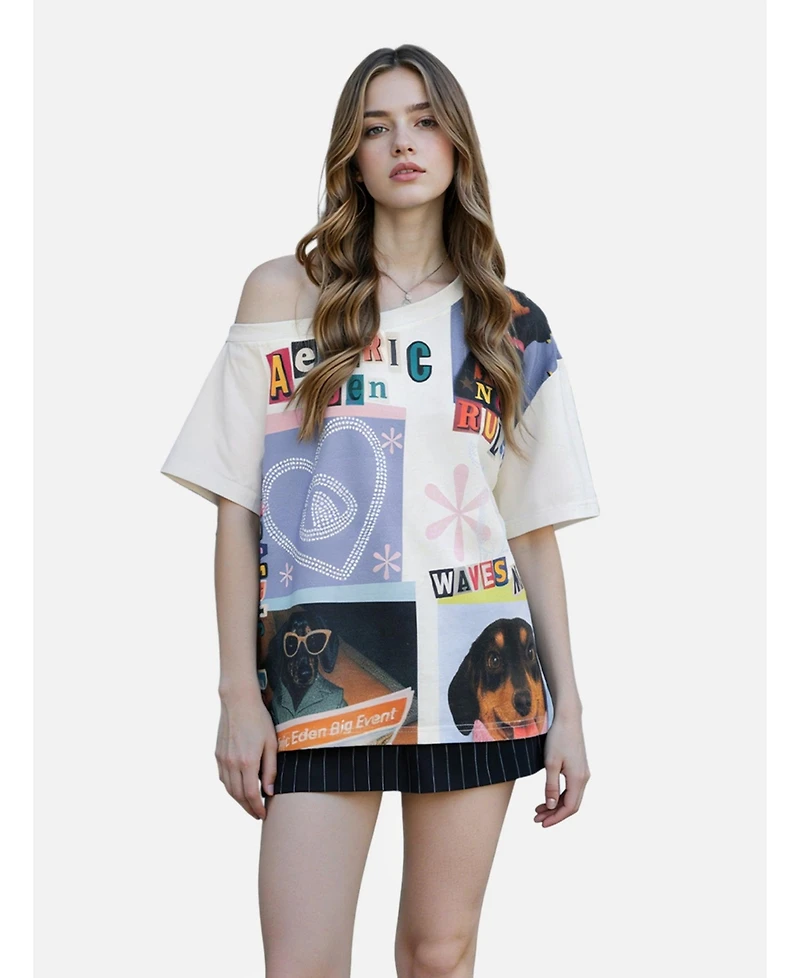 Aelfric Eden Women's Dachshund Collage Off-the-Shoulder Tee