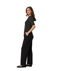 Cable & Gauge Women's Pointelle Stitch Jewel Neck Sweater