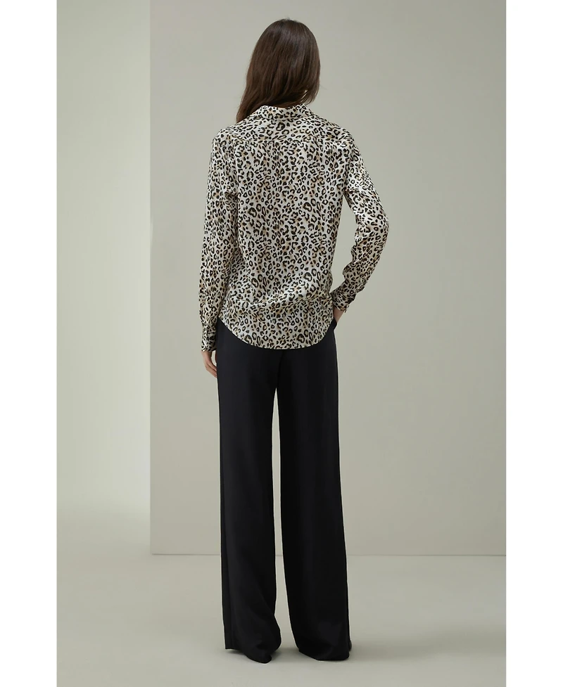 Lilysilk Women's Long-Sleeve Leopard-Print Silk Blouse