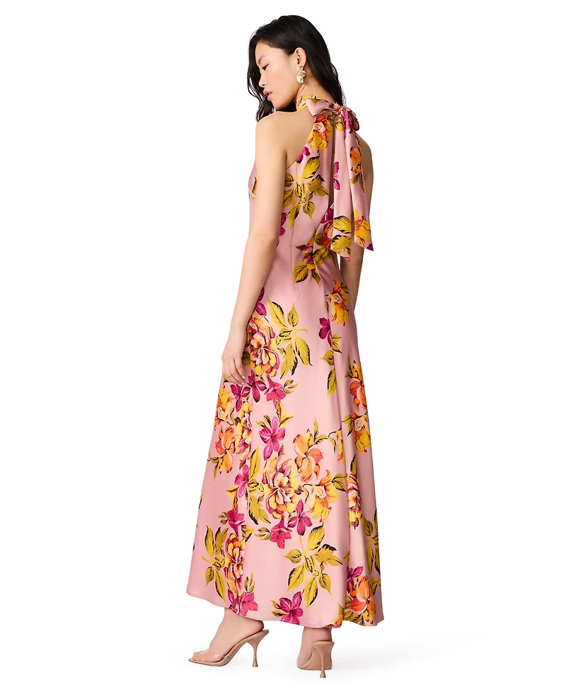 Steve Madden Juniors' Floral-Print Satin Halter Wedding-Guest Dress