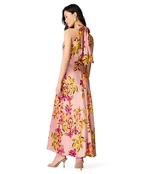 Steve Madden Juniors' Floral-Print Satin Halter Wedding-Guest Dress