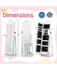 Sugift Kids 3-in-1 Crown Jewelry Armoire with Lighted Full-Length Mirror and 360-Degree Swivel Base