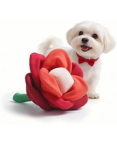 Nocciola Rose Blossom Dog Valentines Toy, Squeaky and Crinkle Rose with Tearable Petals, Hide and Seek Enrichment Toy for Dogs