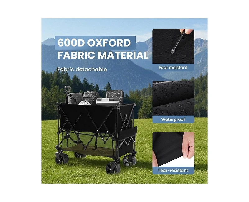 Mountaintop Folding Double Decker Wagon with Brakes, 54" Extra Long Extended Cart, Equipped with 7" All-Terrain Big Wheels for Camping, Sports.