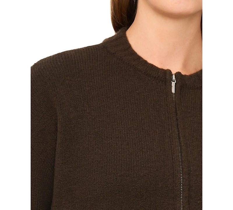 1.state Women's Mock-Neck Cropped Zip Bomber Jacket