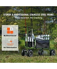 Mountaintop Beach Fishing Cart,300 lbs Steel Trolley,11" Balloon Tires,8 Rod Holders, Foldable Cart for Pier, Picnic and Fishing