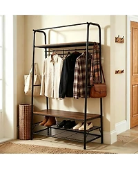 Gaomon Entryway Hall Tree - Industrial Coat Rack and Storage Bench, 8 Hooks, 2-Tier Shoe Shelf, Quick 20-Min Assembly