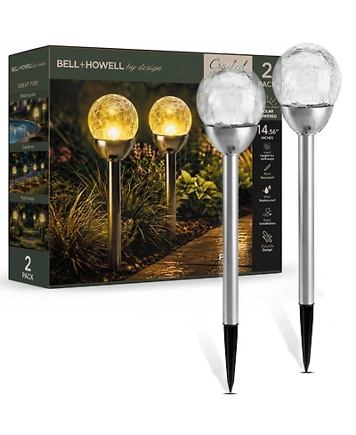Bell + Howell 2-Piece Solar Powered Cracked Glass Led Pathway Lights, Weather-Resistant Garden Stakes