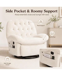 homfan 360 Degree Swivel Rocking Recliner Chair, Chenille Upholstered Lounge Chair with Retractable Footrest and Side Storage Pockets for Living Room