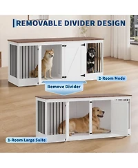 homfan 70.8" Dog Crate Furniture for Dogs, Farmhouse Dog Crate Tv Stand with Removable Divider, Heavy Duty Dog Kennel with Reinforced Steel Bars