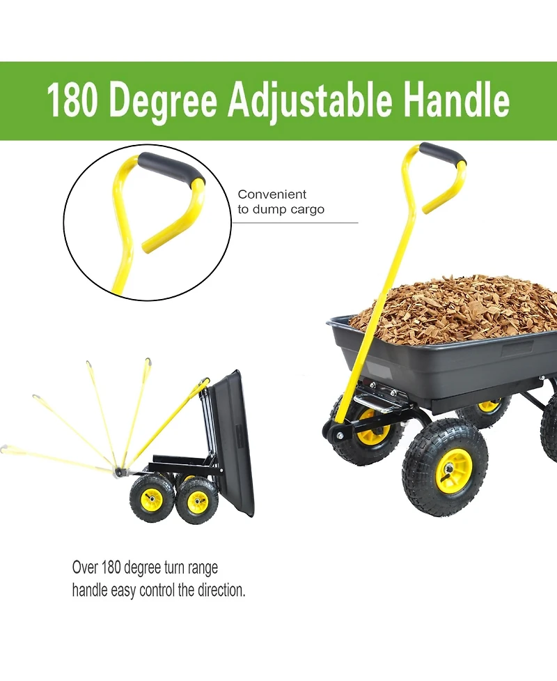 Mountaintop Foldable Multi-Functional Garden Dump Wagon Cart,300lb 55L Steel Frame,10" Pneumatic Tires, Cart for Yard, Lawn, Outdoor