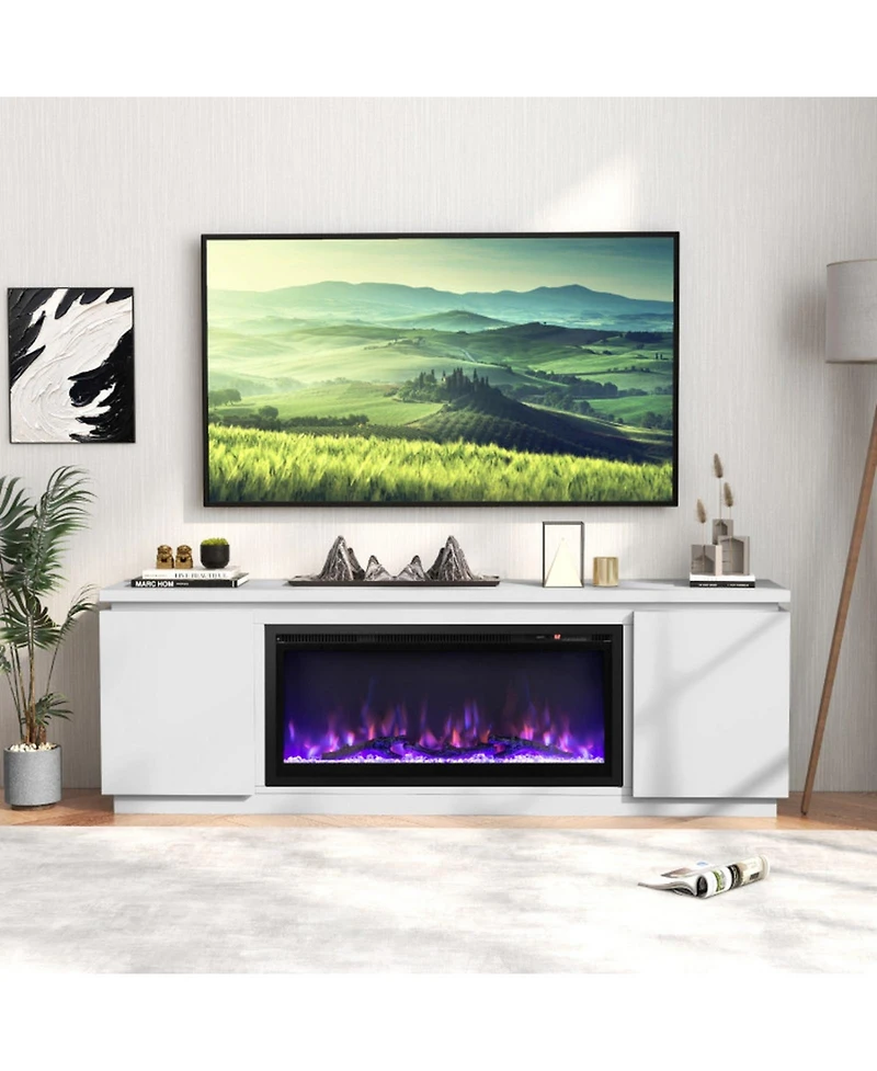 Sugift Fireplace Tv Stand for TVs up to 80 Inch with 3 Adjustable Shelves and 36-Inch Electric Fireplace