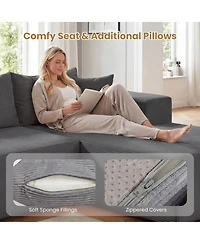 Sugift Modular L-Shaped Sectional Sofa with Deep Seats and 5 Corduroy Throw Pillows