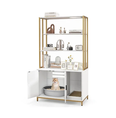 Ruie Cat Litter Box Enclosure 61 in Tall Hidden Litter Cabinet with 3 Tier Shelves